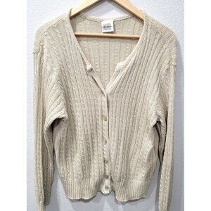 Womens Vintage Jason Maxwell V-Neck Button-up Cream Cardigan Sweater Size M